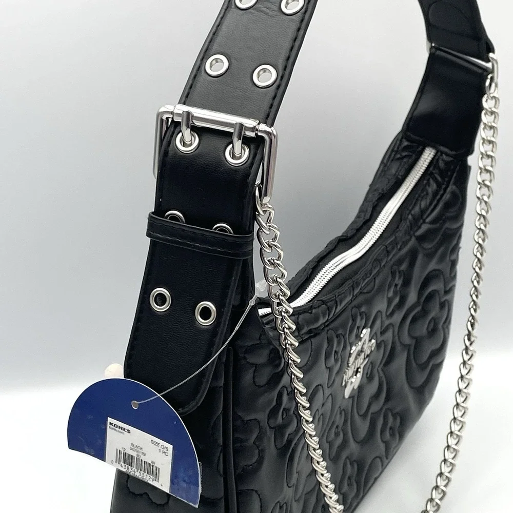 Vintage Y2K Limited Too Purse Bag Black Quilted Flower Shoulder Strap Chain EUC